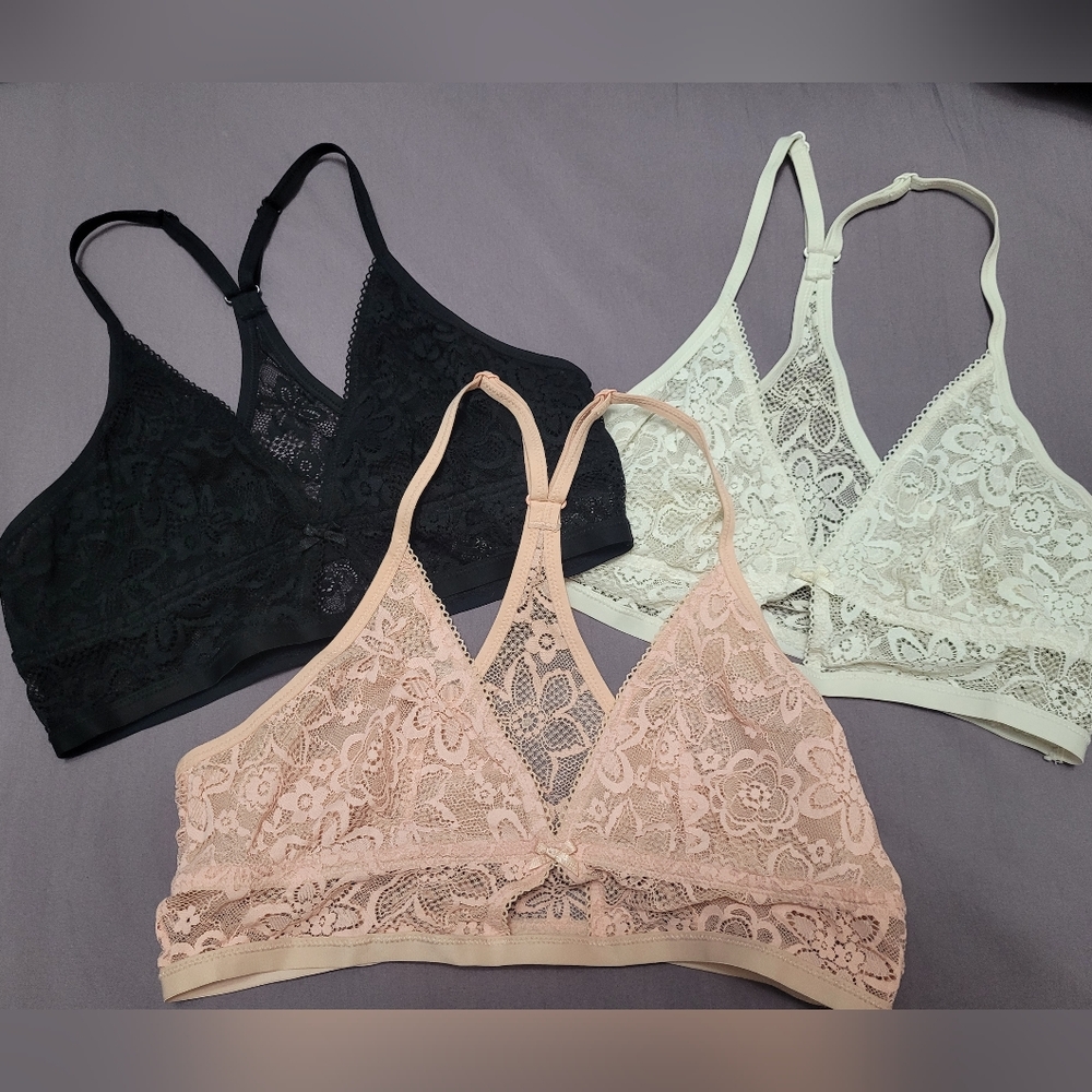 Aerie Lace Bralette Bundle - Black, White, and Pink